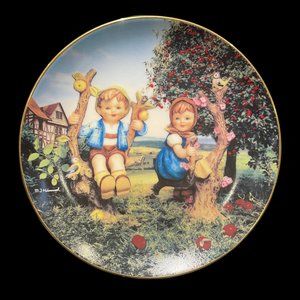 Vintage MJ Hummel Collector Plate with Gold Rim "Apple Tree Boy and Girl"